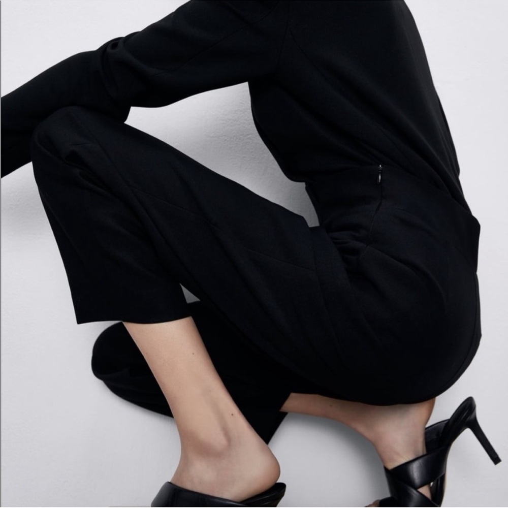 Zara Black Tapered High-Waisted Trousers